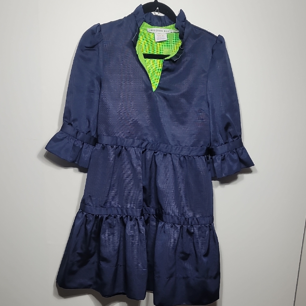 Gretchen Scott Navy Dress with Neon Green Accents
